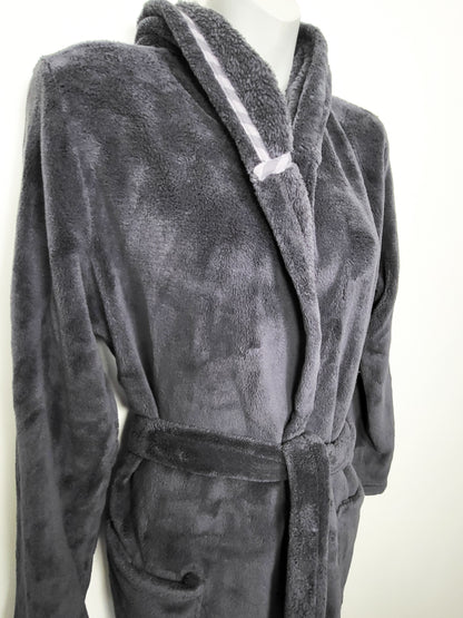 Victoria's Secret Gray Hooded Plush Fleece Bathrobe  - Women's size Small