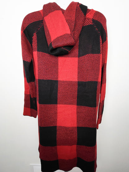 Kismet Women's "Jayden" Longline Hooded Buffalo Plaid Cardigan - Size small