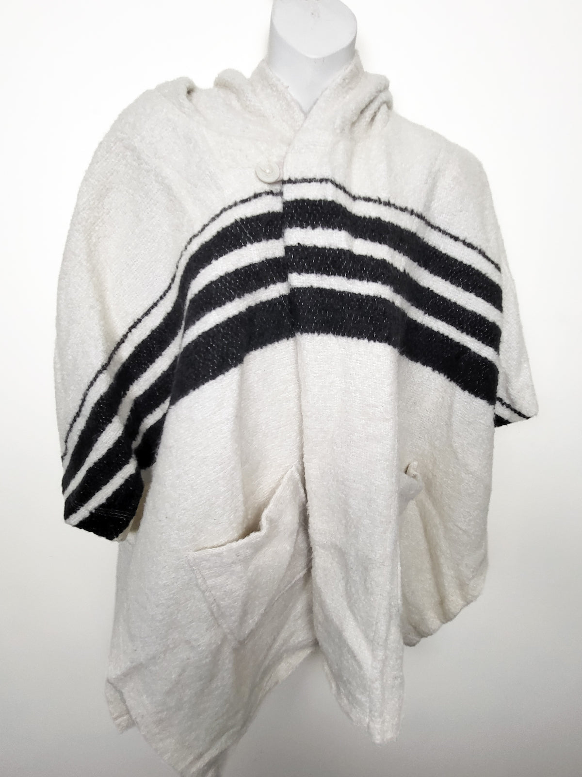 Aritzia "Golden by TNA" Wool-Blend Hooded Striped Poncho Cape - Size Small/Medium