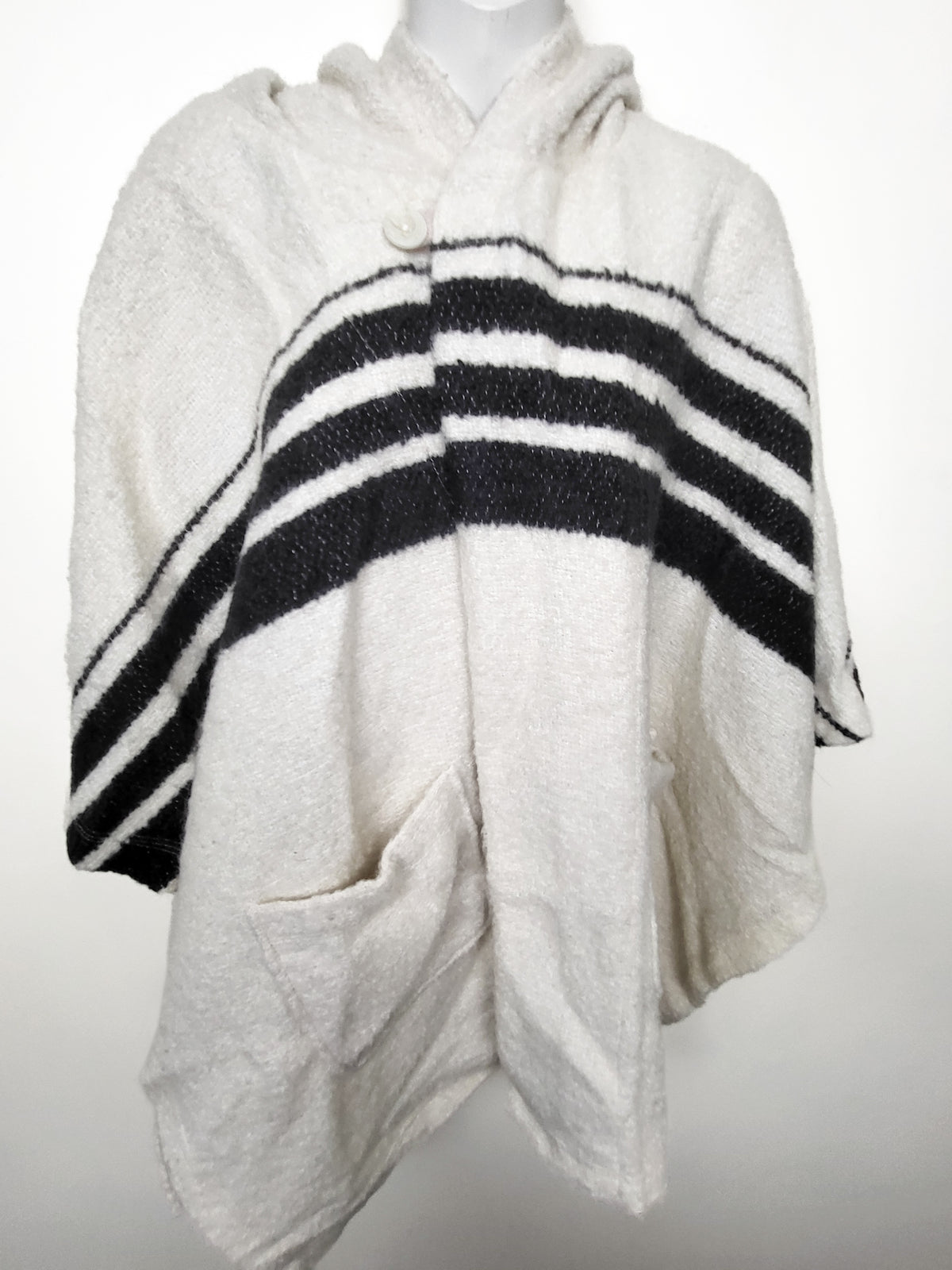 Aritzia "Golden by TNA" Wool-Blend Hooded Striped Poncho Cape - Size Small/Medium