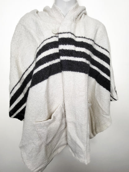 Aritzia "Golden by TNA" Wool-Blend Hooded Striped Poncho Cape - Size Small/Medium