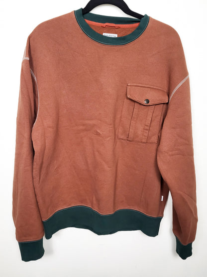 Frank and Oak men's rust coloured fleecy lined crewneck sweatshirt - Size MEDIUM