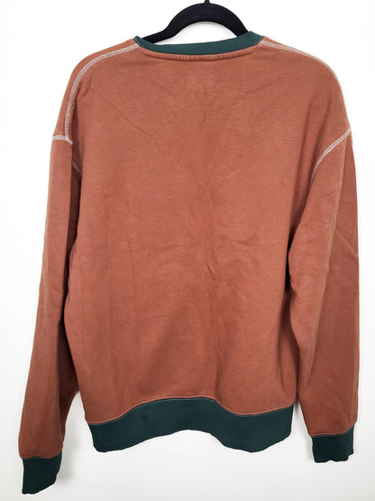Frank and Oak men's rust coloured fleecy lined crewneck sweatshirt - Size MEDIUM
