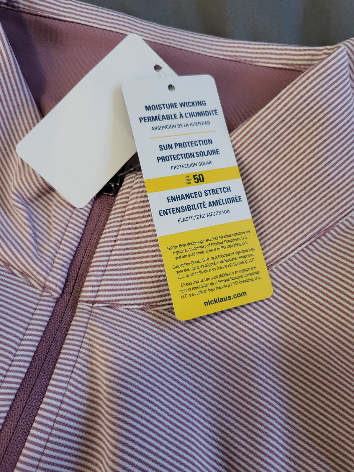 NEW - Jack Nicklaus men's lavender striped  performance quarter-zip golf pullover - size LARGE