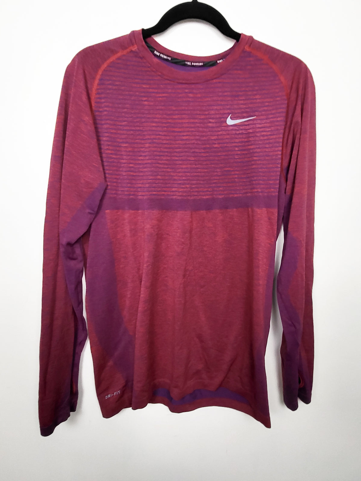 Nike Men's  Running Dri-FIT Knit Long Sleeve shirt in heathered red and blue - size MEDIUM