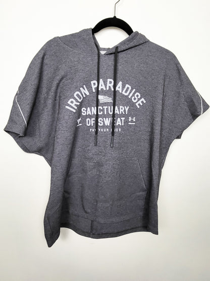 Under Armour grey men's Project Rock "Iron Paradise Sanctuary of Sweat" Short Sleeve Terry Hoodie - size MEDIUM