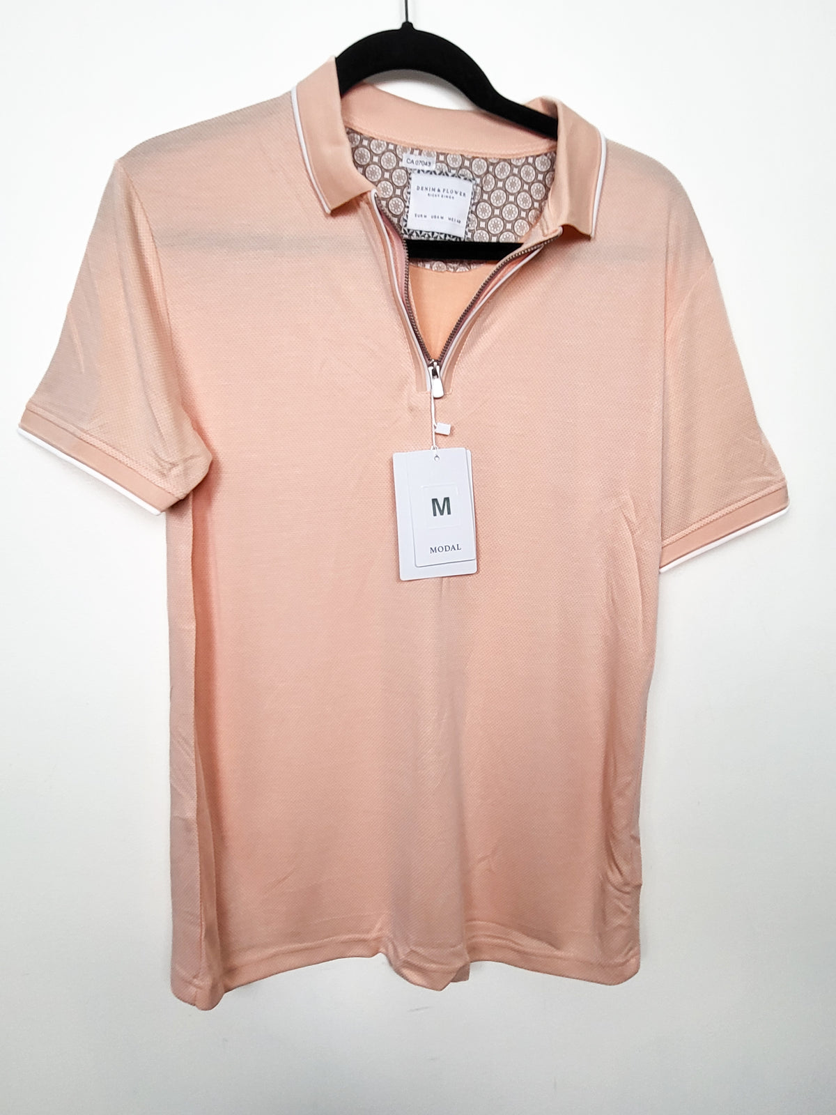 NEW - Denim & Flower by Ricky Singh Men's Quarter-Zip Polo Shirt in Apricot - Size MEDIUM