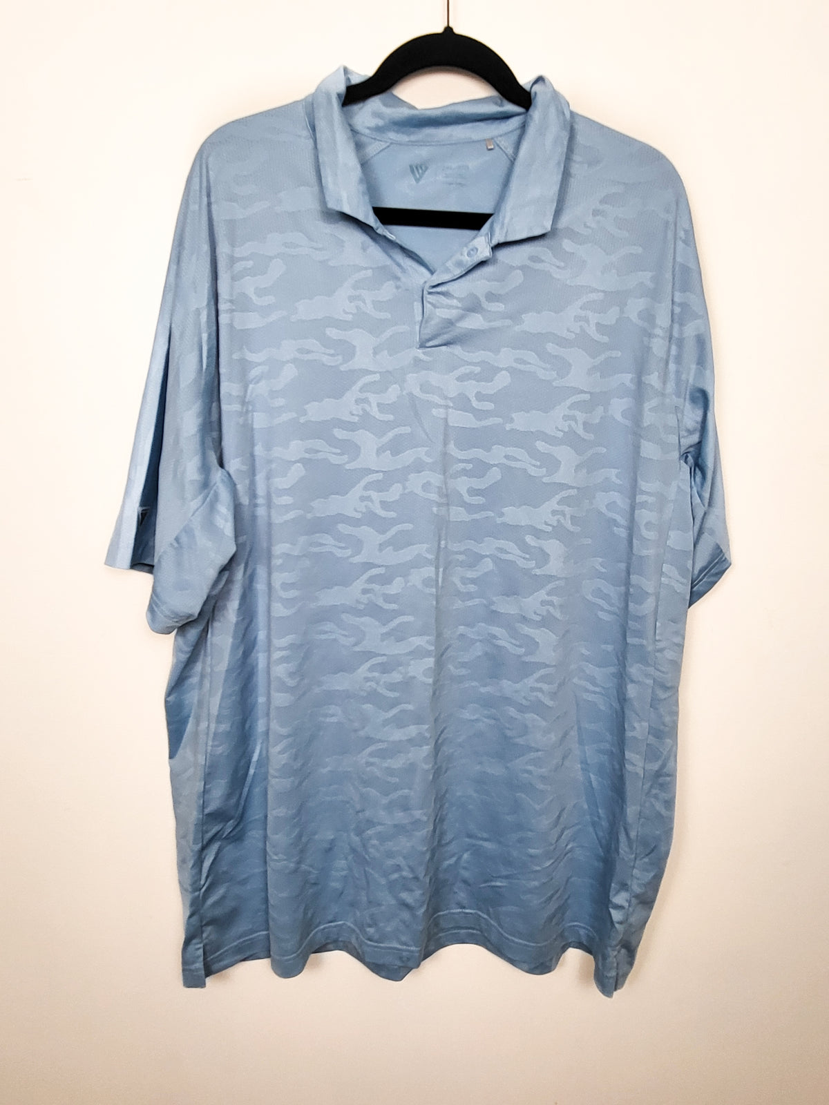 PGA Tour Apparel Men's All-Over Textured Blue Camo Printed Short-Sleeve Golf Polo - Size 2XL