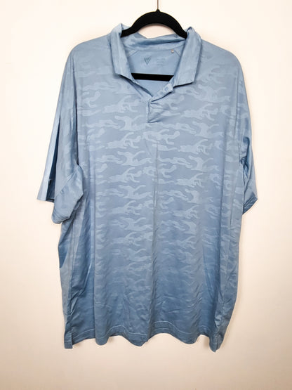 PGA Tour Apparel Men's All-Over Textured Blue Camo Printed Short-Sleeve Golf Polo - Size 2XL