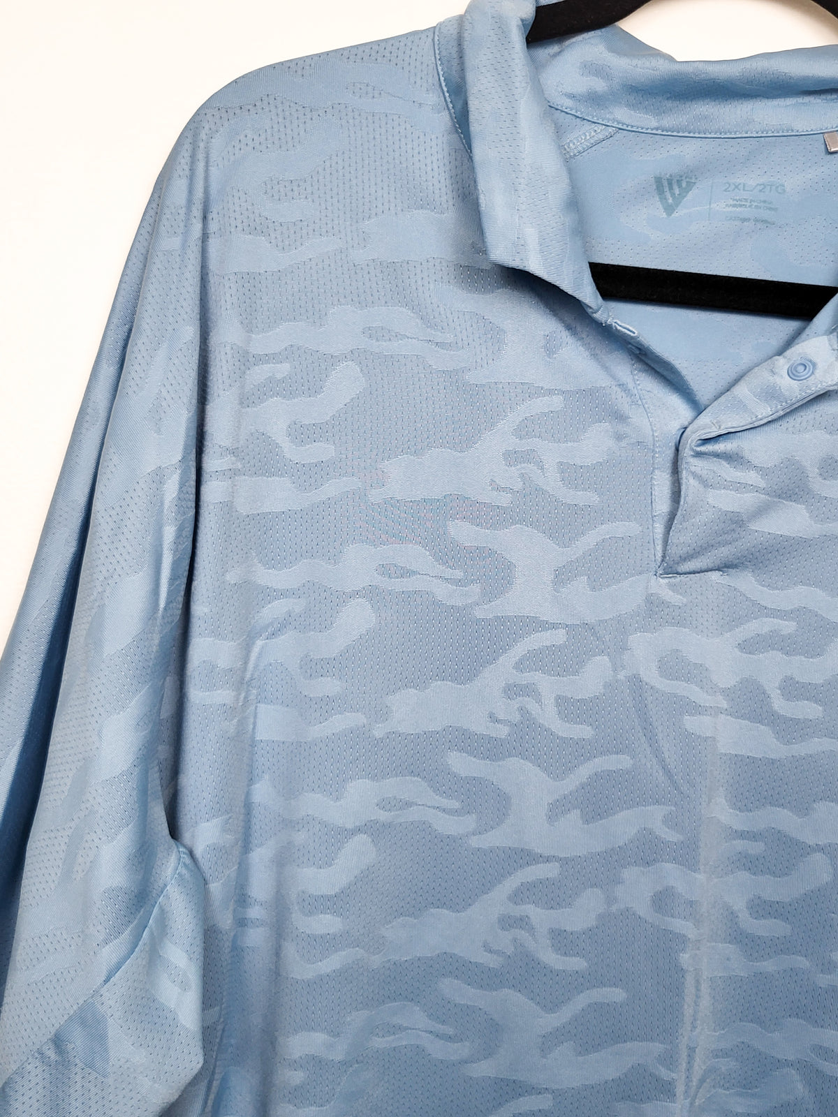 PGA Tour Apparel Men's All-Over Textured Blue Camo Printed Short-Sleeve Golf Polo - Size 2XL