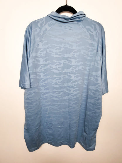 PGA Tour Apparel Men's All-Over Textured Blue Camo Printed Short-Sleeve Golf Polo - Size 2XL
