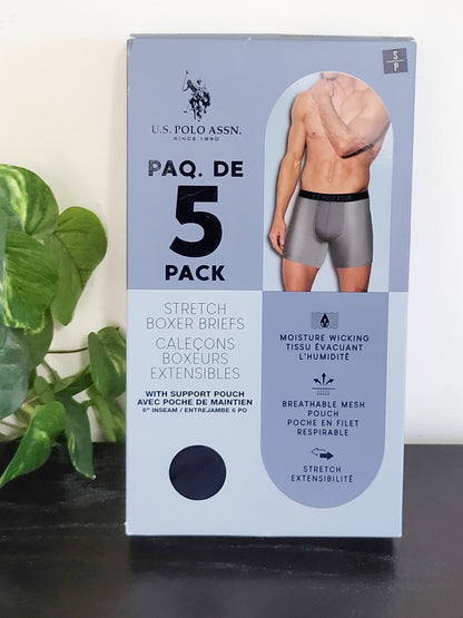 NEW - U.S. Polo Assn. Men's Stretch Boxer Briefs 5-Pack - Size SMALL