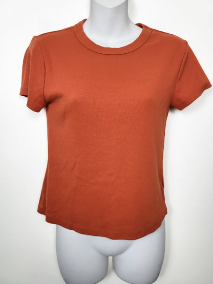 Old Navy Rust Orange Snug Crop Ribbed Crew-Neck T-Shirt - Size MEDIUM