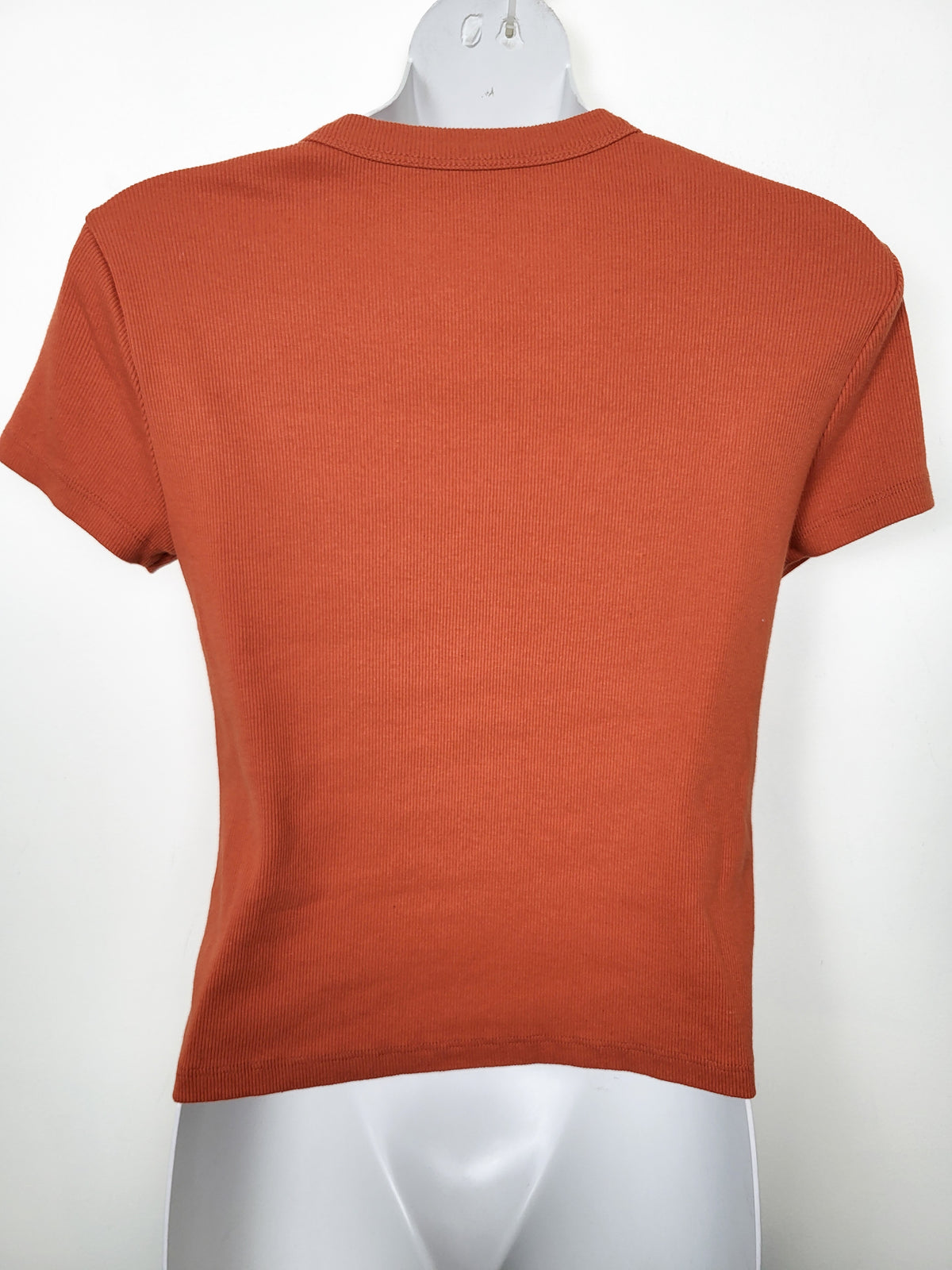 Old Navy Rust Orange Snug Crop Ribbed Crew-Neck T-Shirt - Size MEDIUM