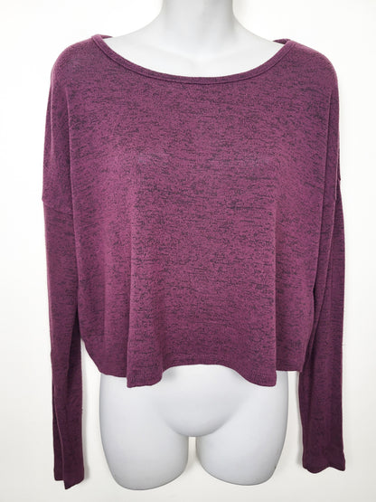Garage Clothing Plum Purple "Oh So Soft" Cropped Knit Top - Size MEDIUM