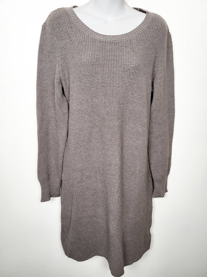 Bootlegger Taupe Waffle-Knit Scoop-Neck Sweater Dress - Size MEDIUM