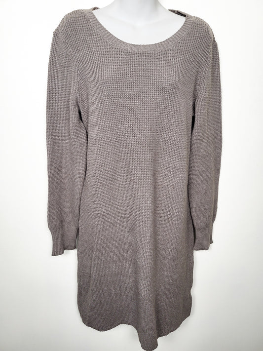 Bootlegger Taupe Waffle-Knit Scoop-Neck Sweater Dress - Size MEDIUM