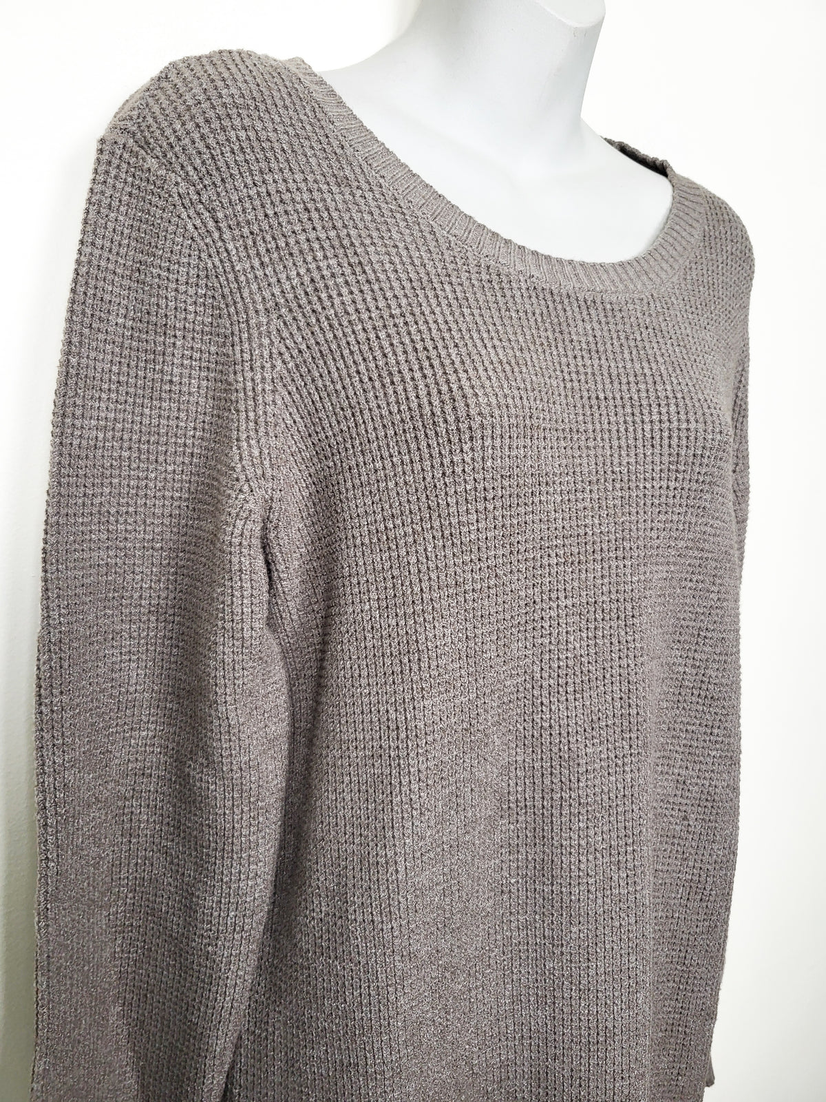 Bootlegger Taupe Waffle-Knit Scoop-Neck Sweater Dress - Size MEDIUM