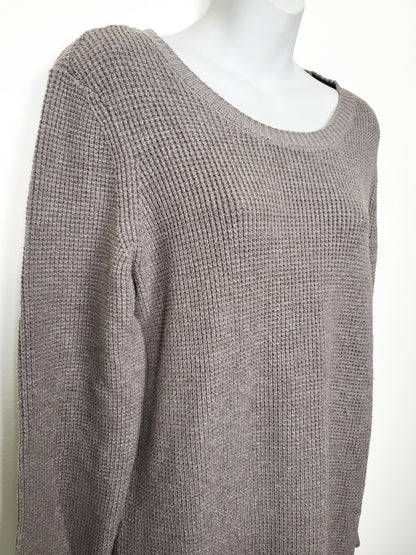 Bootlegger Taupe Waffle-Knit Scoop-Neck Sweater Dress - Size MEDIUM