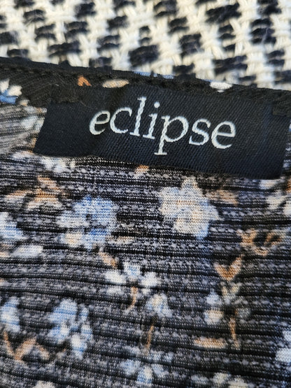 Eclipse Black Floral Ruched Front Drawstring Long-Sleeve Crop Top - Size SMALL