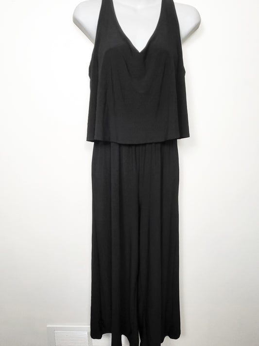 Annalee + Hope Black Sleeveless Overlay Wide-Leg Jumpsuit - Size Medium