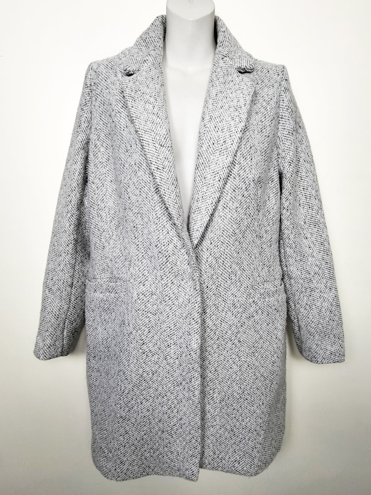 Dynamite Herringbone Oversized Cocoon Coat  - Size Small
