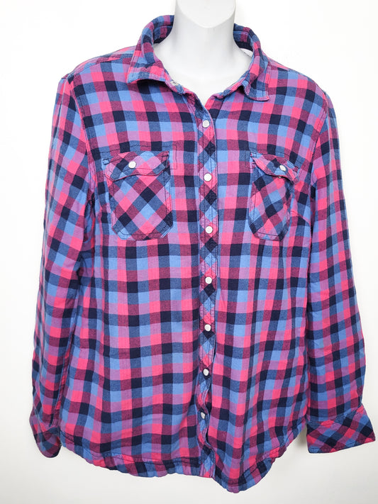 BC Clothing pink and blue fleece lined shacket / shirt jacket - Size Large