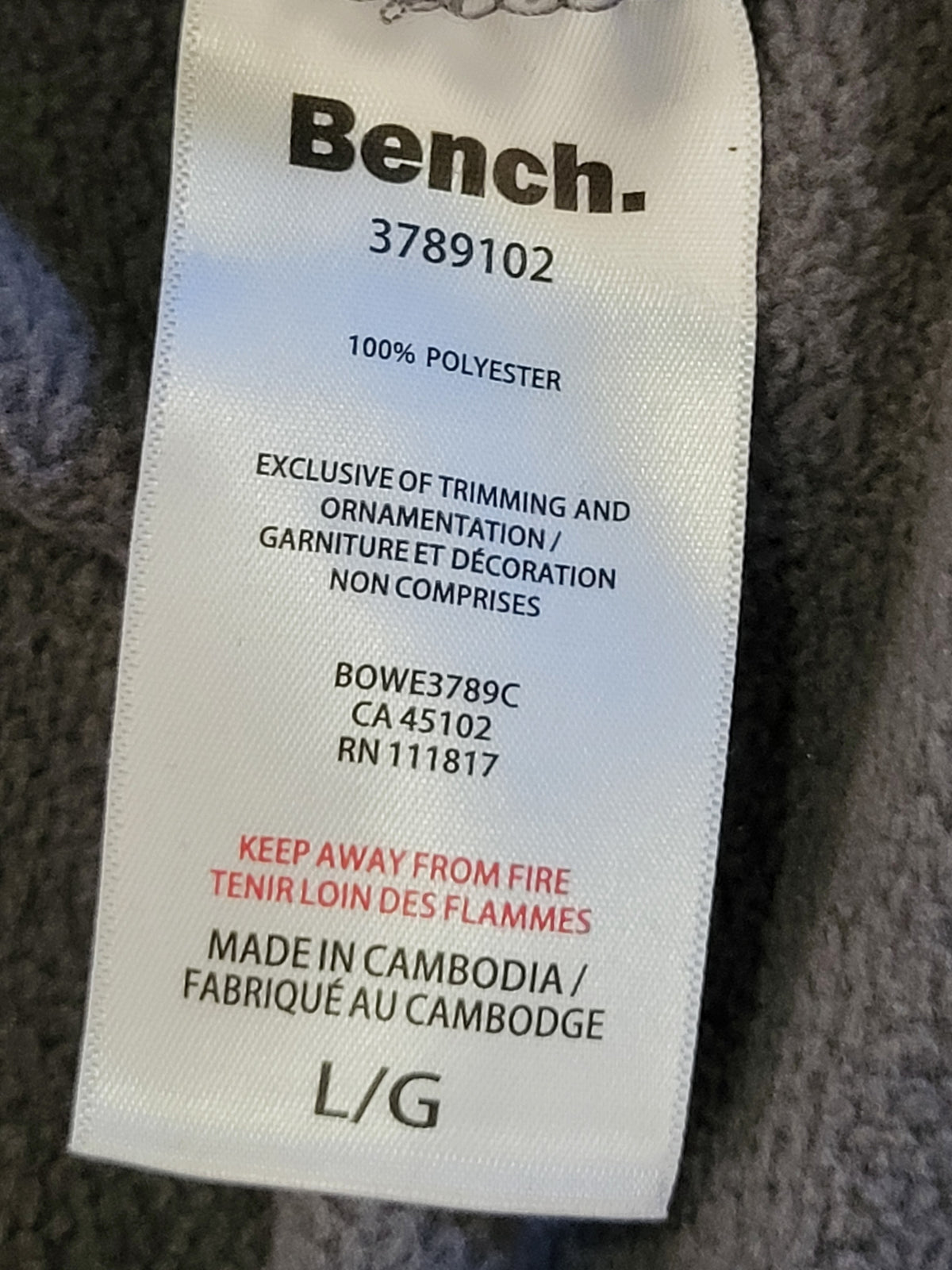 Bench Grey Women's Bowe Fleece Zip-Up Jacket - Size Large