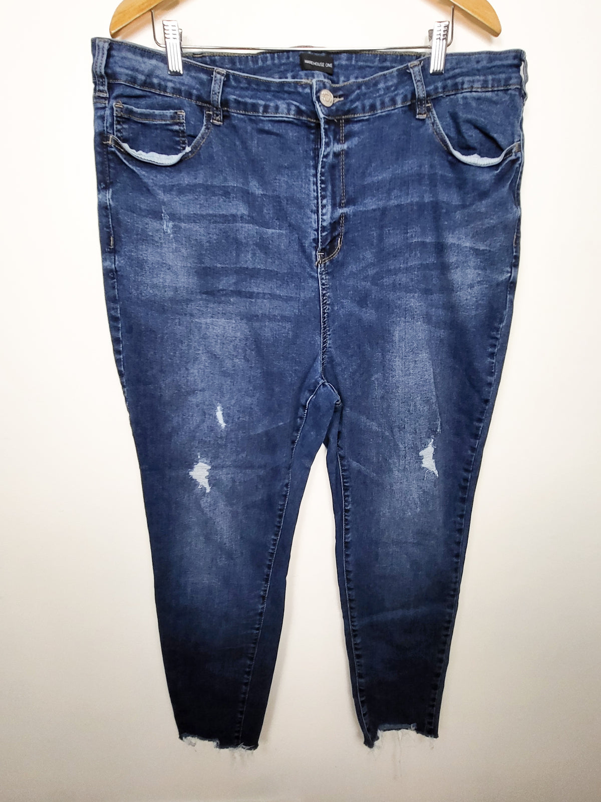 Warehouse One Distressed Skinny High-Rise Ankle Jeans - Size XL (measure larger)
