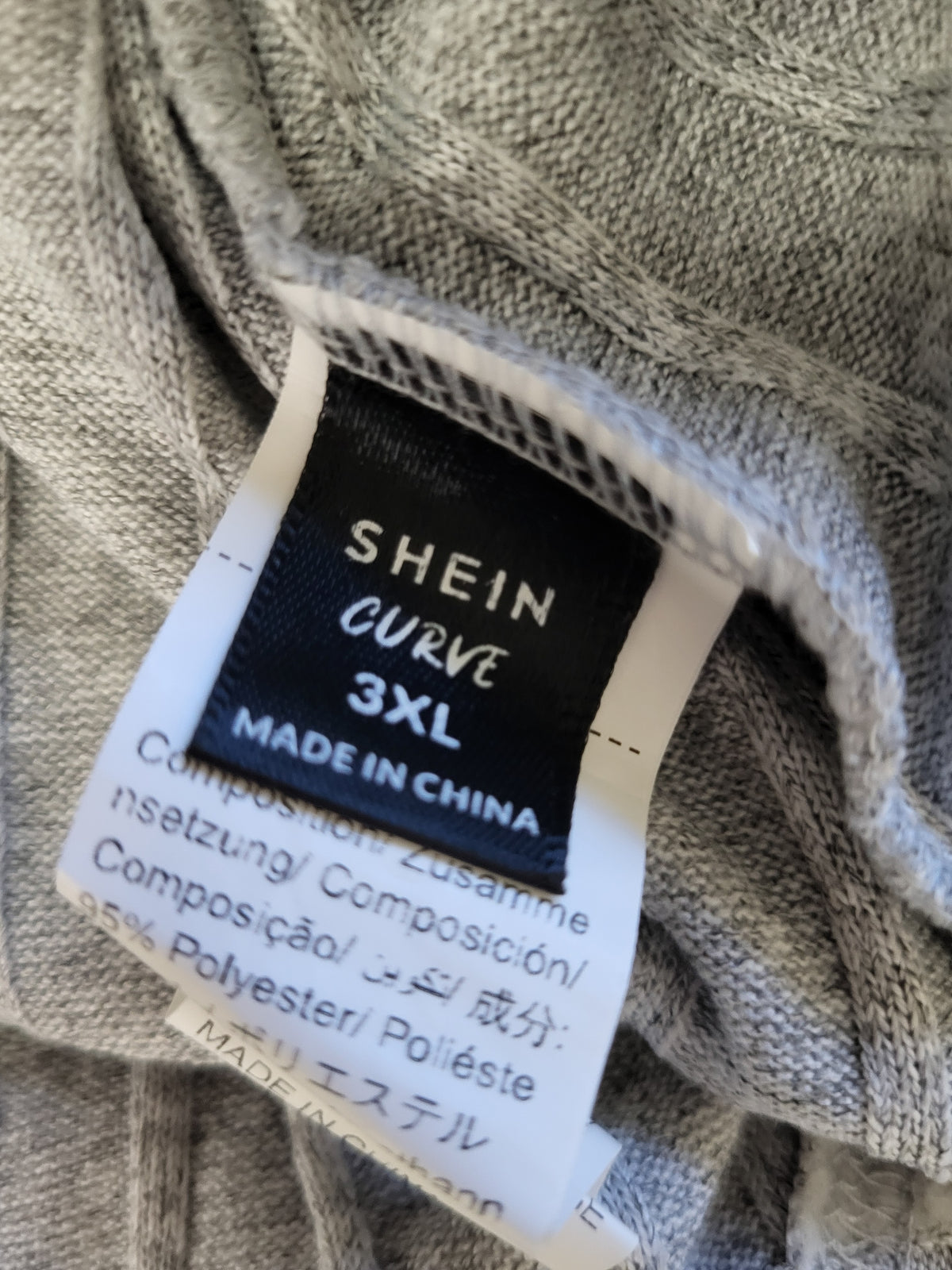 SHEIN Curve Grey Rib-Knit V-Neck Long Sleeve Top- Size 3XL