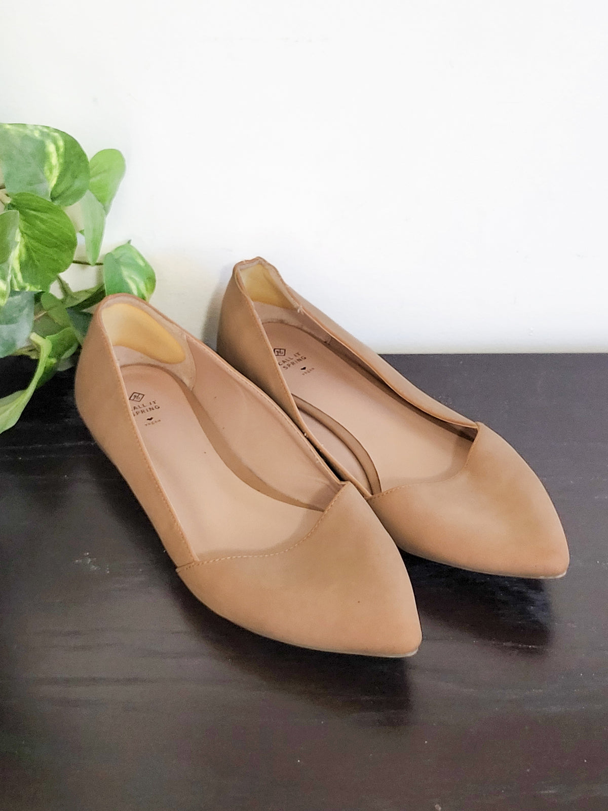 Call It Spring Vegan Tan Pointed-Toe D'Orsay Flats - Size 7