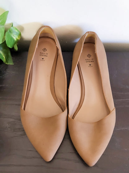 Call It Spring Vegan Tan Pointed-Toe D'Orsay Flats - Size 7