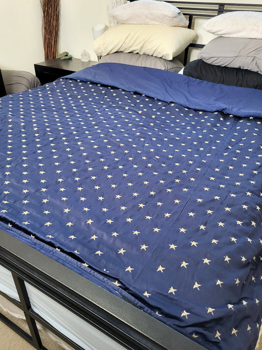 Chintz & Company Vintage Queen Star Duvet Cover - Navy & Gold Metallic - Whimsygoth