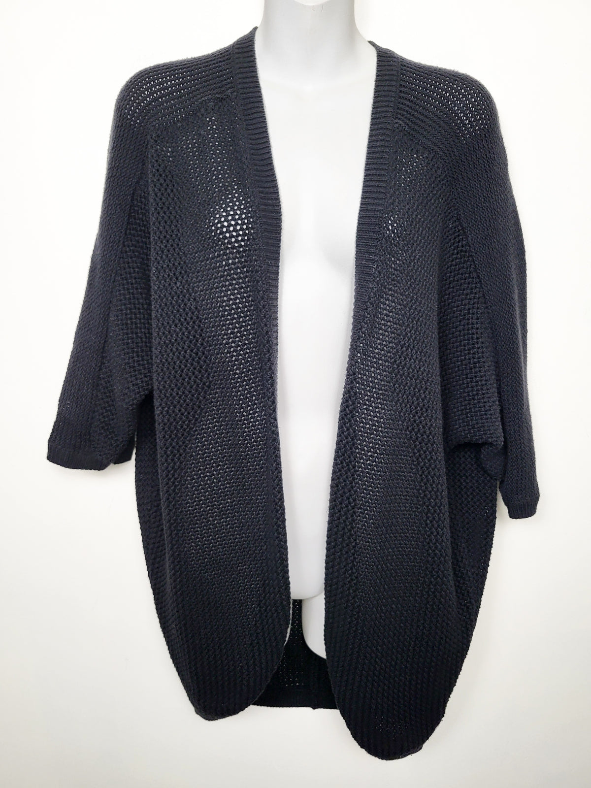 Gap Black Cotton Open-Knit Cocoon Cardigan - Size Small