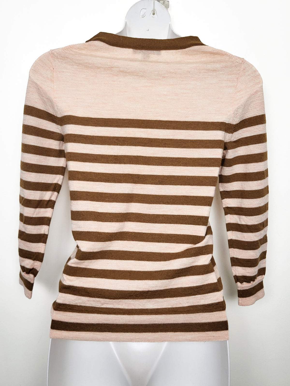J.Crew 100% Merino Wool Button-Shoulder Striped Sweater in Peach and Brown - Size XS