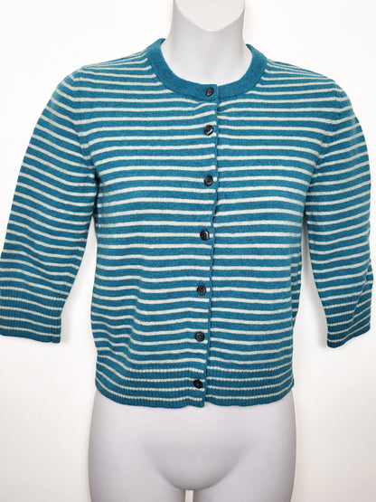 Banana Republic Teal Striped 100% Lambswool Cardigan Sweater - Size XS