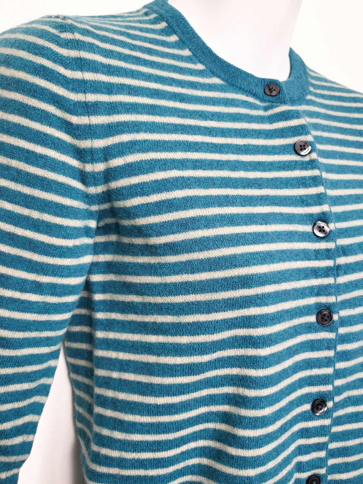 Banana Republic Teal Striped 100% Lambswool Cardigan Sweater - Size XS