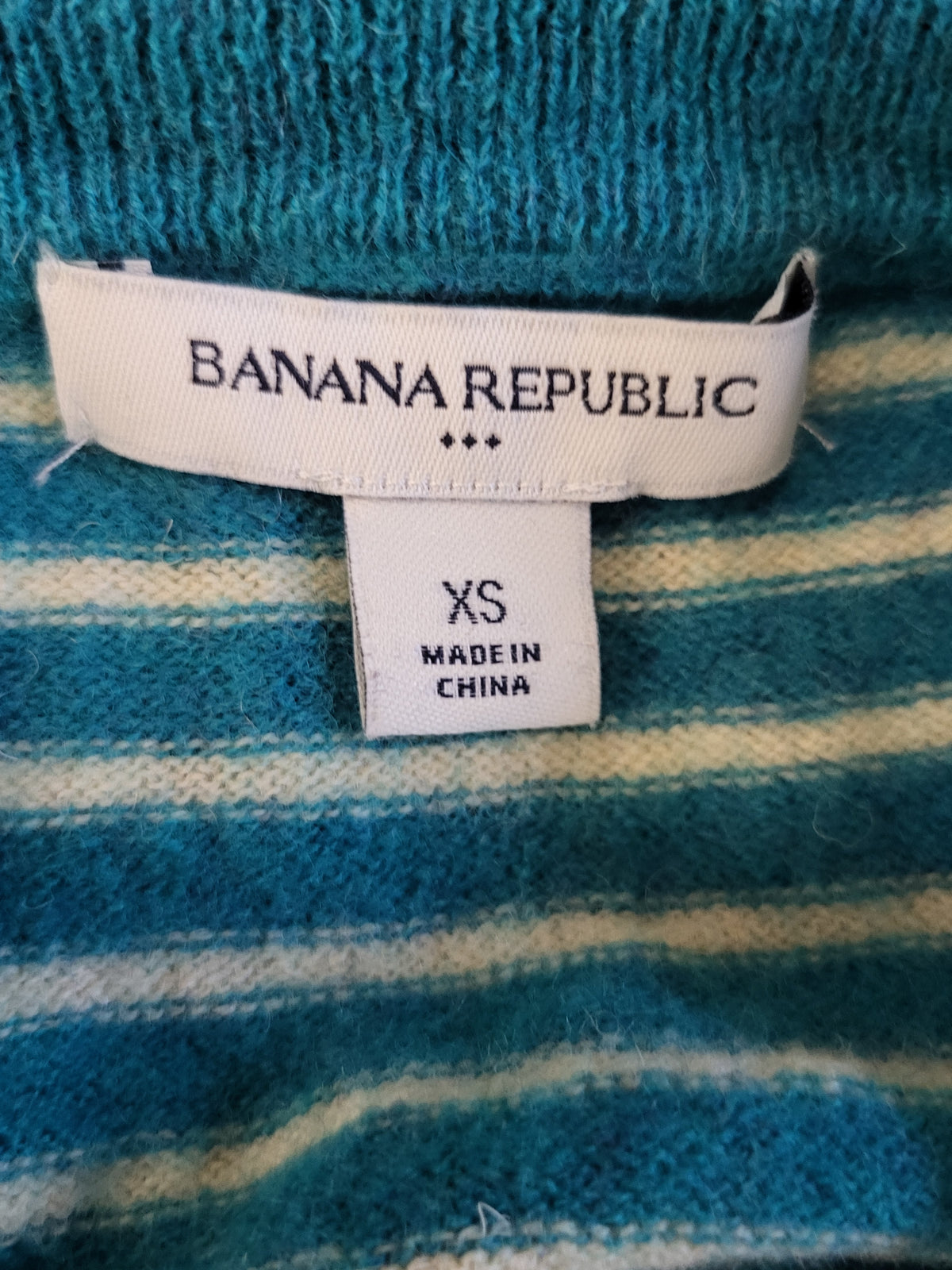 Banana Republic Teal Striped 100% Lambswool Cardigan Sweater - Size XS