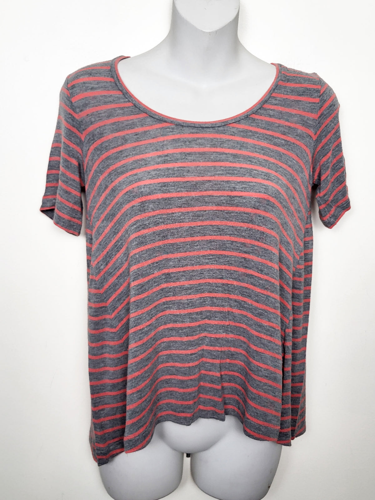 Club Monaco Pink and Grey Full-Zip Back Striped Tee - Size XS
