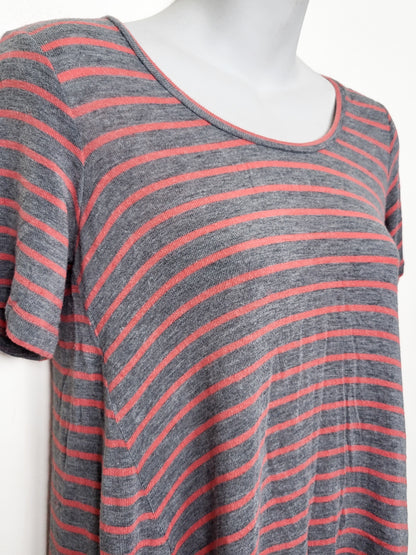 Club Monaco Pink and Grey Full-Zip Back Striped Tee - Size XS