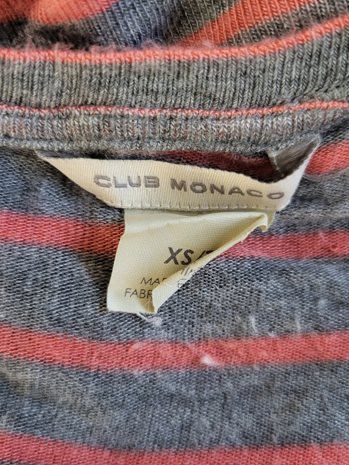 Club Monaco Pink and Grey Full-Zip Back Striped Tee - Size XS