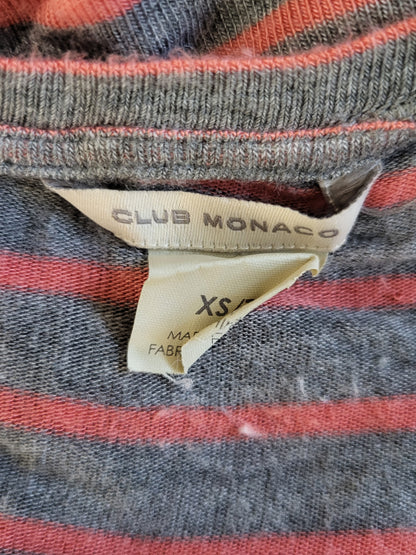 Club Monaco Pink and Grey Full-Zip Back Striped Tee - Size XS