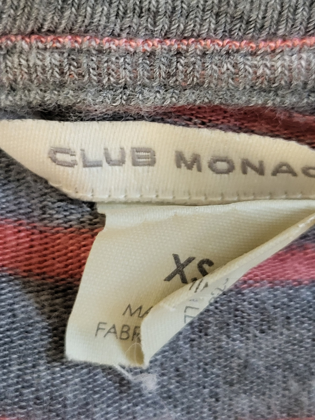 Club Monaco Pink and Grey Full-Zip Back Striped Tee - Size XS