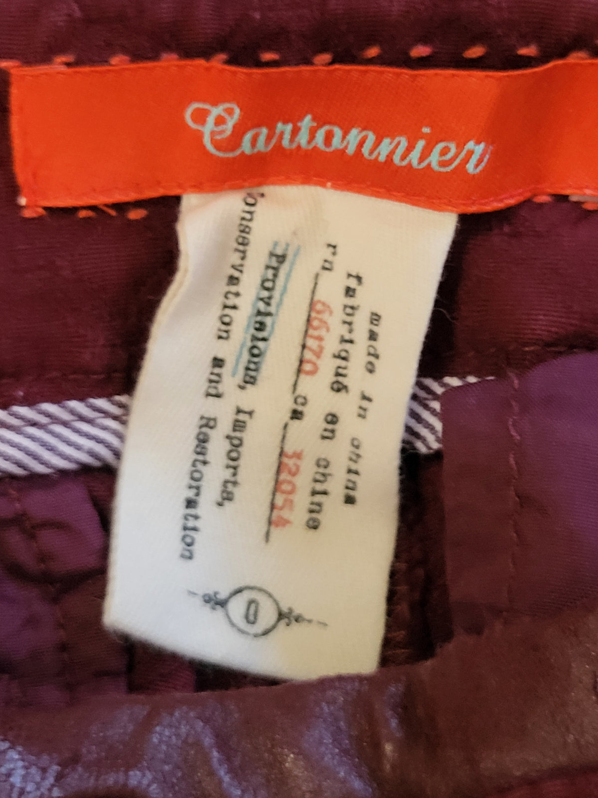 Anthropologie Cartonnier Burgundy "Charlie Ankle" Textured Trousers - Size 0