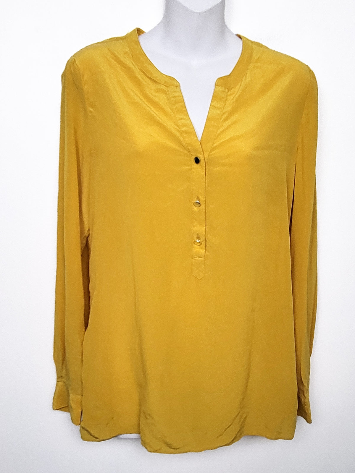 Banana Republic Yellow 100% Silk Henley Blouse  - Size Small