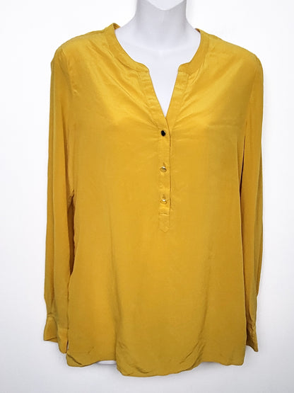 Banana Republic Yellow 100% Silk Henley Blouse  - Size Small