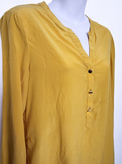 Banana Republic Yellow 100% Silk Henley Blouse  - Size Small