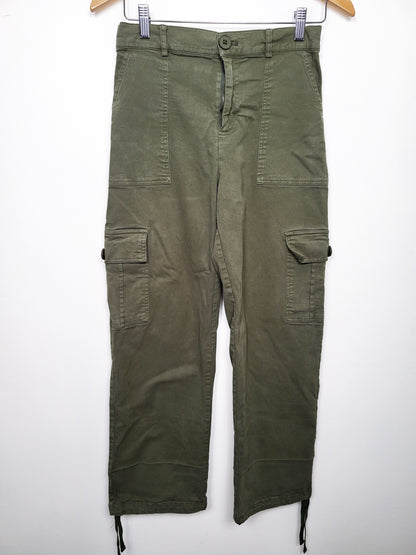 Lepunuo Olive Green High-Waisted Straight-Leg Cargo Pants - Size Medium