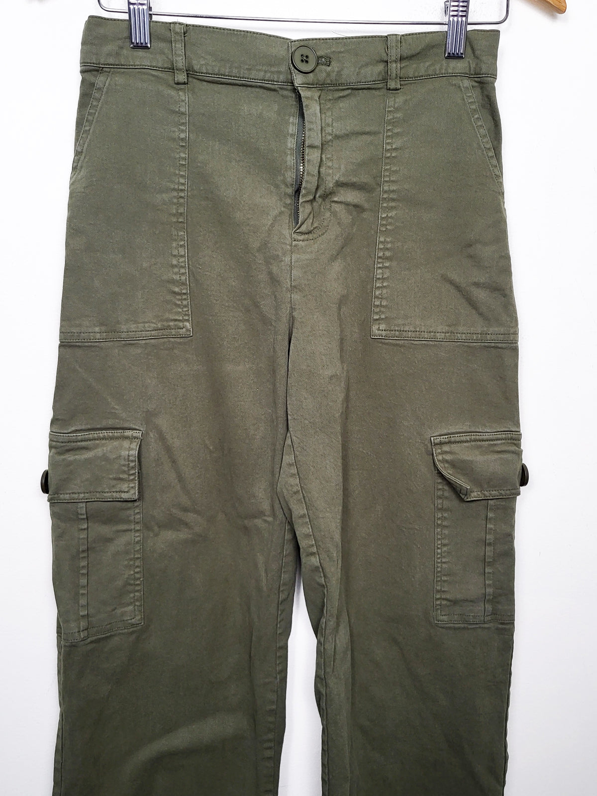 Lepunuo Olive Green High-Waisted Straight-Leg Cargo Pants - Size Medium