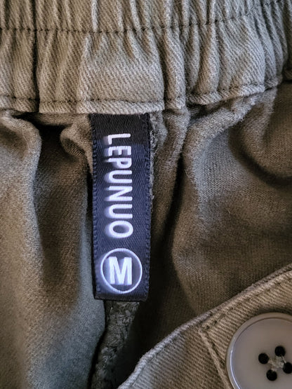 Lepunuo Olive Green High-Waisted Straight-Leg Cargo Pants - Size Medium